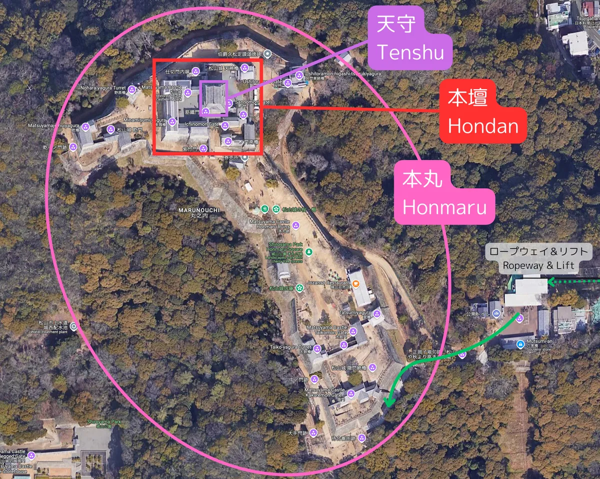 Map of Matsuyama Castle's Main Enclosure, Main Keep, and Tenshu