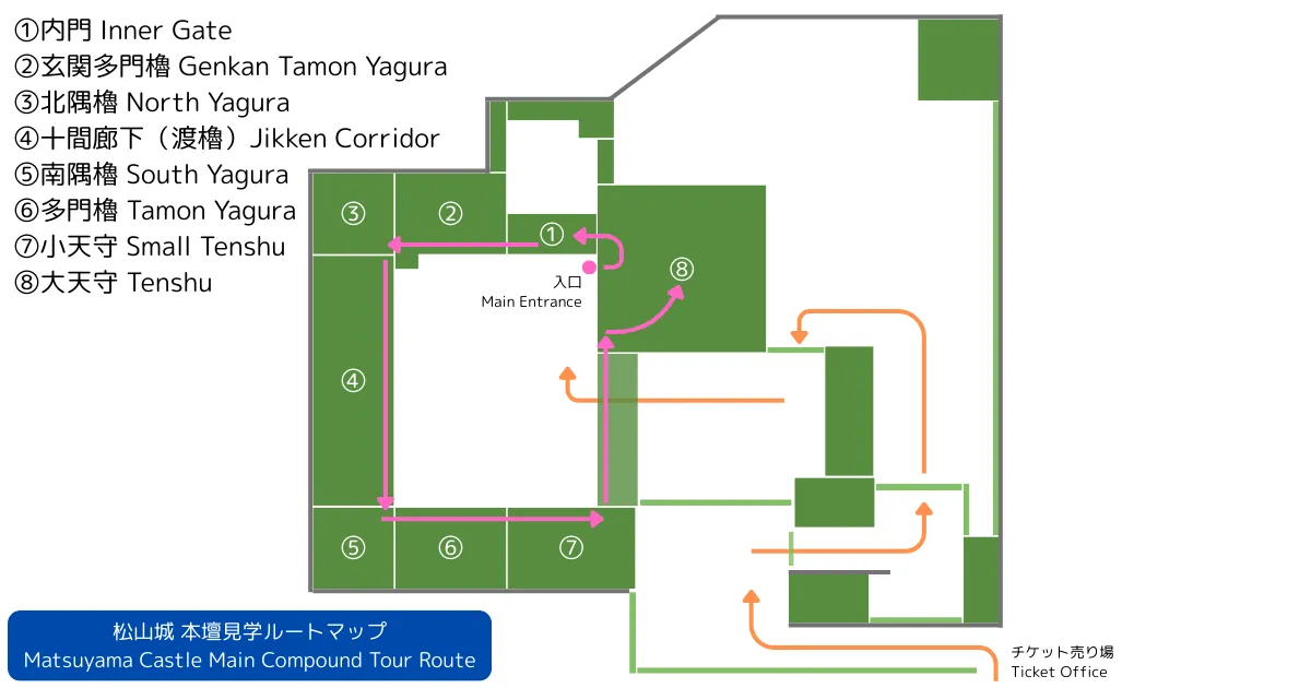 Tour Route Map of Matsuyama Castle's Main Keep