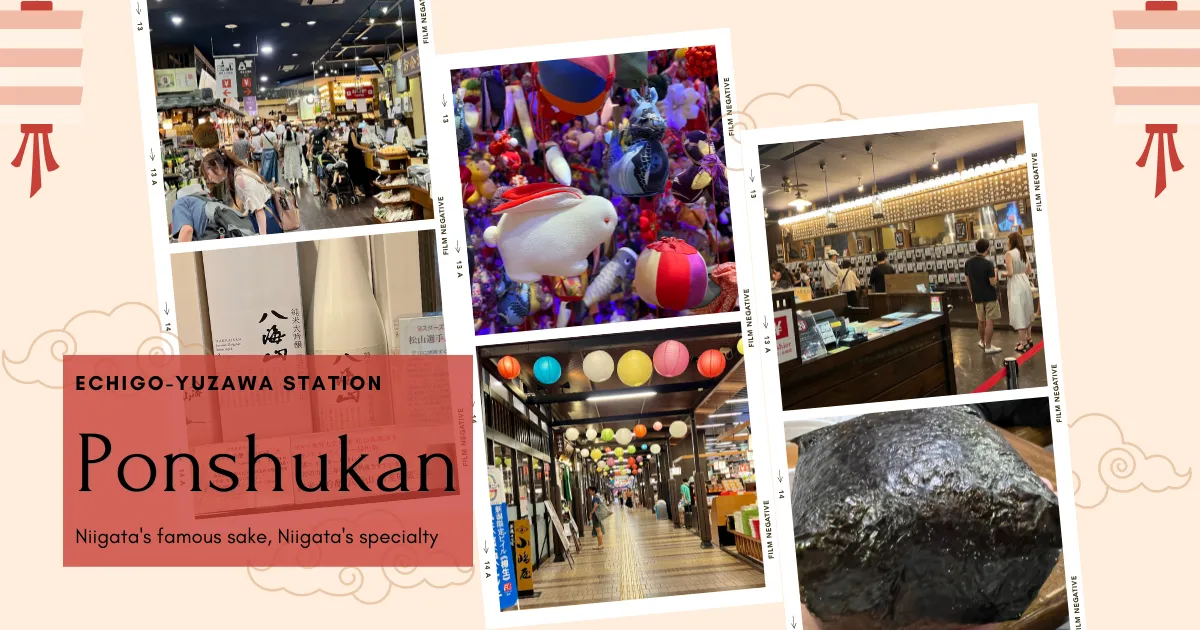 Ponshukan: Sake, hot springs, etc. Echigo-Yuzawa Station has all of Niigata's specialties.